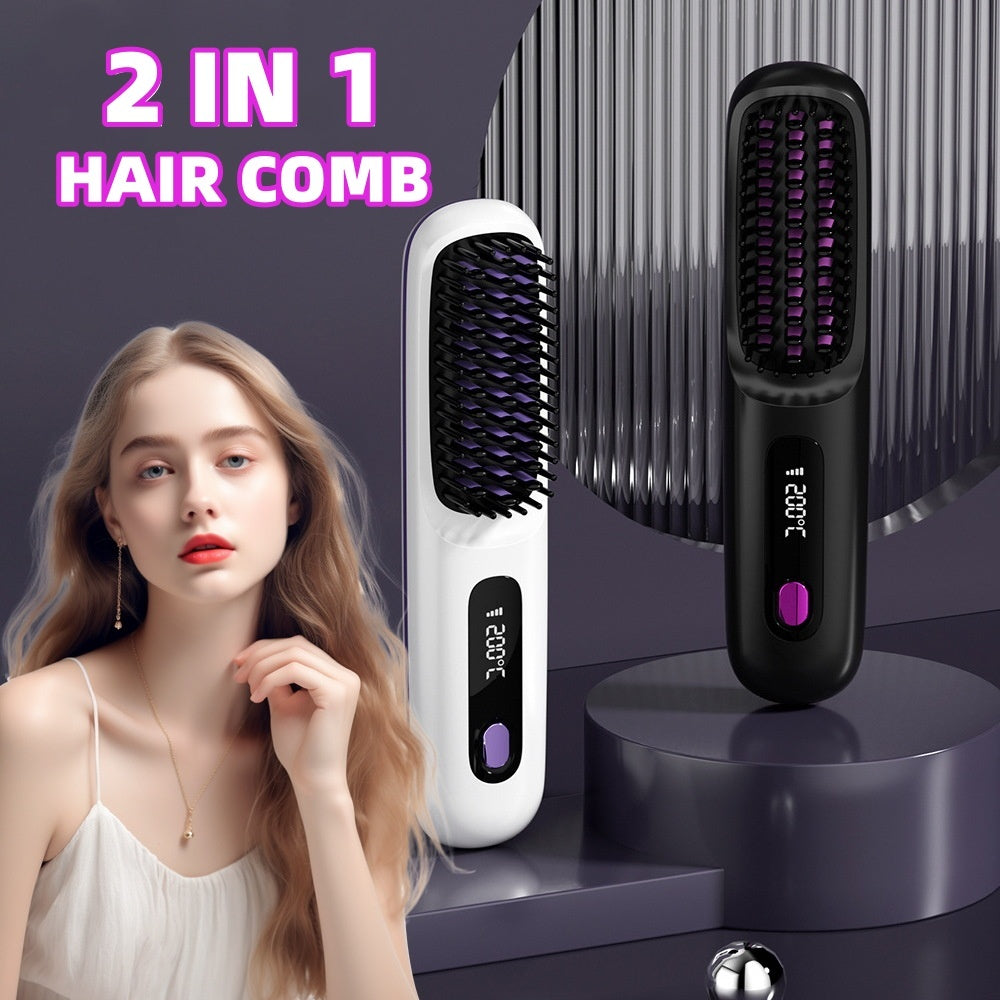 2-in-1 Hair Straightener Comb – Fast Heating, Portable